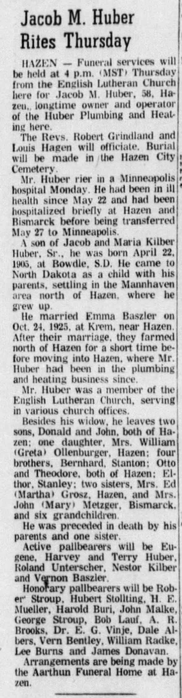 Clipping from The Bismarck Tribune